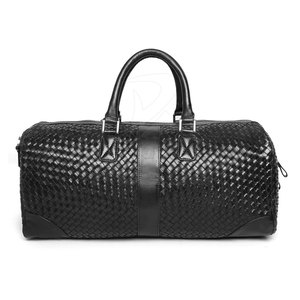 Luxury Woven Genuine Leather <b>Duffel</b> <b>Bag</b> Handmade Weekender Travel <b>Bag</b> with Adjustable Shoulder Strap - Product Image 1