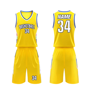 Conjunto de Uniforme de Baloncesto Amarillo sin Mangas con Cuello en V de Secado Rápido con Número 34 y Personalización de Nombre para Adultos - Product Image 1
