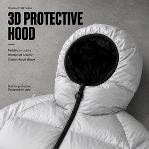 Chaqueta Acolchada Blanca para Hombre, con Capucha, Resistente al Viento, Estilo Urbano, para Invierno, Relleno de Poliéster, Cierre de Cremallera, Color Sólido - Product Image 4
