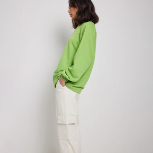 Sweat-shirt oversize à manches raglan pour femme, 100% coton, streetwear de haute qualité, col rond, vente en gros - Product Image 3