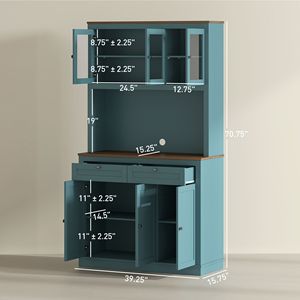 Mobile dispensa da cucina verde da 71 pollici con supporto per microonde, credenza da cucina con 2 cassetti e ripiani regolabili - Product Image 3
