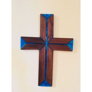 Croix rustique en bois et résine pour la prière quotidienne, décoration pour la maison ou le bureau - Product Image 1