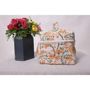 Grande trousse de maquillage matelassée en coton faite à la main, imprimé floral, organiseur de cosmétiques, trousse de toilette de voyage, sac de rangement à fermeture éclair - Product Image 4