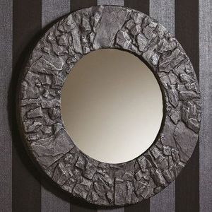 Round Metal Wall <b>Mirror</b> With Stone Texture Rustic Decorative Framed Design - Product Image 1