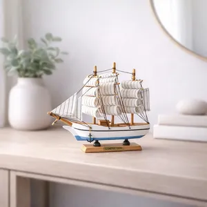Maquette de bateau à voile en bois pour la décoration de la maison |   Modèle de bateau vintage décoratif pour table de salon, bureau ou salle d'étude - Product Image 5
