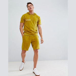 Ensembles de survêtements courts pour hommes, personnalisés, été, unisexe, en coton, 2 pièces, ensemble court délavé à l'acide, sweat à capuche et short - Product Image 1