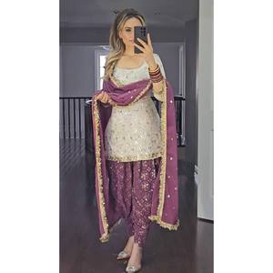 Ensemble de vêtements de soirée pour femmes Top Dhoti Styles Salwar Dupatta - Product Image 4