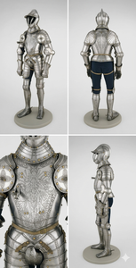 Armadura medieval de la mejor calidad, tipo Sugarloaf, en acero dulce de calibre 18, con acabado pulido, tamaño completo, aproximadamente 7 pies, con acabado pulido. - Product Image 4