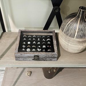 MOOCA - Exhibidor de Joyas de Madera con 36 Anillos, Exhibidor de Joyas de Madera con Tapa de Vidrio Templado, Caja de Almacenamiento de Joyas - Product Image 2