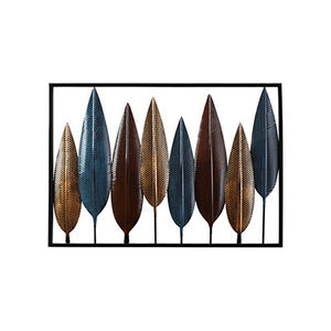 Decoración de Pared Contemporánea con Hojas Metálicas Multicolores |   Arte en Hierro con Marco Grande para Decoración de Interiores de Casas de Lujo, Arte Metálico para Pared - Product Image 1