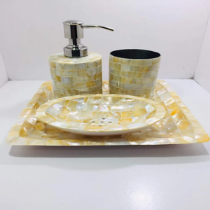 New Arrival Handmade Mother of Pearl <b>Bathroom</b> <b>Set</b> of 4 Pcs MOP <b>Bathroom</b> <b>Accessories</b> <b>Bathroom</b> Dispenser Tumbler Tray Soap Dish - Product Image 6