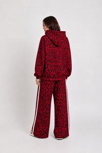 Ensemble de survêtement 2 pièces pour femme, imprimé léopard rouge, comprenant un sweat à capuche premium et un pantalon de jogging en molleton doux à jambe large, style streetwear décontracté - Product Image 2