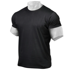 เสื้อยืดคอกลมแขนสั้นสีดำสำหรับผู้ชาย ผ้าฝ้ายเจอร์ซีย์ 100% ทรงปกติ สวมใส่สบาย สีพื้น ระบายอากาศได้ดี ดีไซน์แบบถัก - Product Image 1