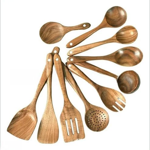 Cuillère de cuisine en teck et bois d'acacia écologique, fabriquée à la main, vaisselle personnalisable avec logo - Product Image 2