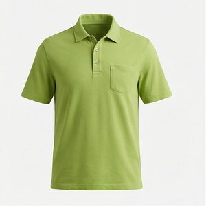 Polo en piqué vert à manches courtes pour homme avec poche, décontracté, respirant, coupe classique, design tricoté uni - Product Image 1