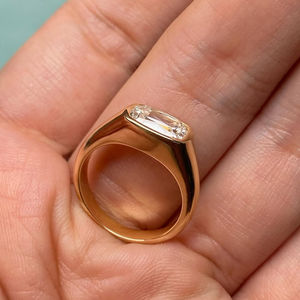 2 Carat Cushion Cut Lab Grown Diamond Bezel Set Signet <b>Ring</b> IGI Certified D E VVS VS <b>Solitaire</b> Custom Gold Engagement <b>Ring</b> - Product Image 4