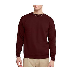 Sweat-shirt en molleton de coton premium pour homme, couleur bordeaux uni, col rond, logo personnalisé, vêtements décontractés d'hiver - Product Image 1