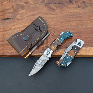 Couteau de poche pliant personnalisé en acier Damas, lame pointue, manche multi-matériaux, fait main, couteau utilitaire EDC, garantie 3 ans, vente en gros - Product Image 4