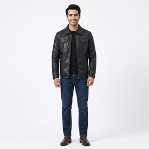 Men's Motorcycle Leather <b>Jacket</b> Large Size Pocket Black Zipper Lapel <b>Slim</b> <b>Fit</b> Male Spring and Autumn High <b>jacket</b> for men - Product Image 1