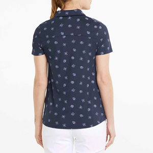 เสื้อโปโลผู้หญิงสีน้ำเงินกรมท่า พิมพ์ลาย แขนสั้น ทรงปกติ สวมใส่สบาย ระบายอากาศได้ดี ผลิตจากผ้าโพลีเอสเตอร์ 100% เหมาะสำหรับใส่ในฤดูใบไม้ผลิและฤดูร้อน - Product Image 2