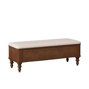 Banco Otomano Multifuncional de 50.8 Pulgadas con Almacenamiento, Asiento de Lino y Madera de Caucho Sólida, Forma Cuadrada para Dormitorio o Entrada - Product Image 4