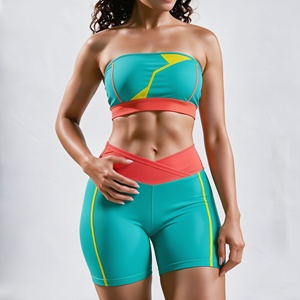 Ensemble de yoga imprimé galaxie pour femme, short taille haute et brassière de sport dos nageur, 2 pièces, tenue de sport respirante en Spandex et Polyester - Product Image 3