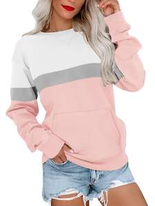 Sudaderas para mujer, ajuste cómodo, sudaderas transpirables con bolsillo frontal, sudaderas rosas y blancas para mujer - Product Image 6