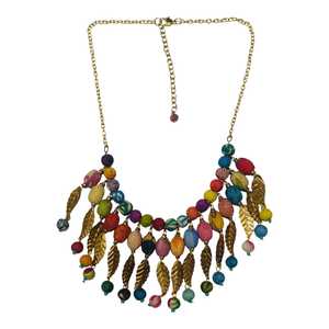 Collar de Borlas Hecho a Mano con Baño de Oro, Estilo Bohemio para Mujer, con Cuentas de Colores y Cadena de Eslabones, Ecológico, para Fiestas - Product Image 6