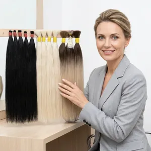 Cheveux humains longs, noirs naturels, lisses, Remy vierges, en vrac, base en soie, double densité, taille personnalisable - Product Image 5