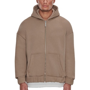 Sweat à capuche zippé pour homme, personnalisable, en coton épais 100%, coupe ample, style streetwear hiver, avec logo imprimé en relief - Product Image 3