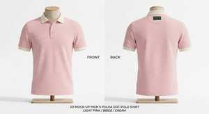 เสื้อโปโลแขนสั้นลายจุดสีชมพูอ่อนสำหรับผู้ชาย คอปกสีครีมเบจ ผ้าฝ้ายถัก ดีไซน์ลำลอง ระบายอากาศได้ดี - Product Image 1