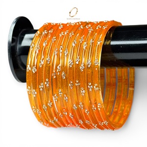 Handcrafted Premium Orange Trendy Kashmiri Glass <b>Bangles</b> Raindrop Set Crystal for Women Wedding Festive Wear Wholesale Price - Product Image 1
