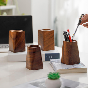 Porte-stylos en bois de noyer, 5 styles d'organisateurs de bureau pour le bureau et la maison, logo personnalisable - Product Image 5