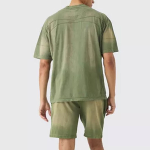 Men's Olive Green V-Neck T-Shirt and Shorts <b>Set</b> Plus Size <b>Knitted</b> 100% Polyester Casual Summer Solid Quick Dry - Product Image 6