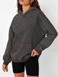 Hoodies respirants pour femmes, pull à capuche oversize en coton peluche, style vintage, épaules tombantes, poids lourd, faible MOQ - Product Image 3