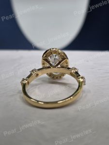 Oval Cut VVS Moissanite Engagement <b>Ring</b> Halo Setting Rhodium Plated 925 Sterling <b>Silver</b> Women Daily Wear - Product Image 4