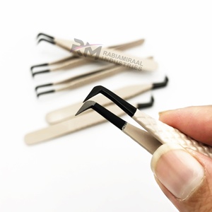 Pinzas para Pestañas RMI con Agarre de Diamante, Pinzas para Pestañas de Acero Inoxidable con Punta de Fibra Profesional para Extensiones de Pestañas, Color Beige - Product Image 1