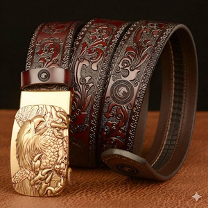 Retro western leather belt handmade floral <b>engraving</b> <b>tooling</b> design cowhide waist strap durable casual fashion accessory unisex - Product Image 3