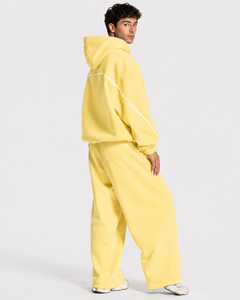 Sweat à capuche décontracté surdimensionné pour homme avec ligne contrastante jaune, en molleton premium - Product Image 5