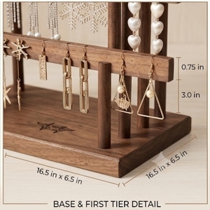Support de rangement pour bijoux en bois, 6,5 pouces, rectangulaire, minimaliste, pour boucles d'oreilles et colliers, décoration de chambre à coucher - Product Image 2