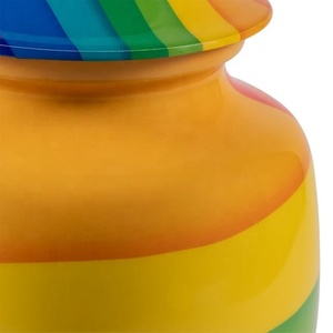 Urne en métal à rayures arc-en-ciel avec couvercle coloré, pour cendres de crémation, souvenir commémoratif, conteneur pour hommage funéraire - Product Image 2