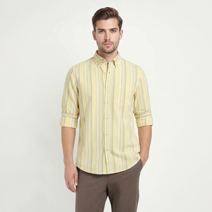 Camisa de Verano Enovate para Hombre, de Lino/Algodón, a Rayas, Casual, de Doble Botonadura, Transpirable, con Cuello Abotonado y Manga Larga, ODM - Product Image 3