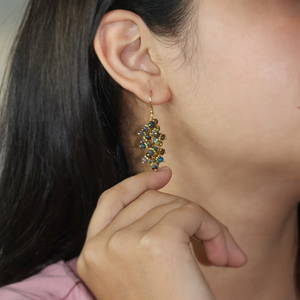 Natural Black <b>Opal</b> Beaded Dangle <b>Earrings</b> Gold Plated Smooth Rondelle Gemstone French Hook Bohemian Party for Women - Product Image 2