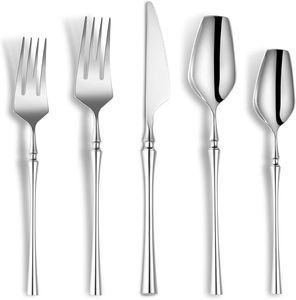Ensemble de couverts modernes en acier inoxydable avec finition miroir lisse, ustensiles de table durables, parfaits pour les dîners en famille, table de cuisine - Product Image 3