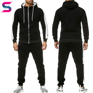 Men's Red Color Blocking Hooded Tracksuit Full Zip Sweatshirt And Pants <b>Set</b> Casual Autumn Wear Polyester Cotton Tracksuits - Product Image 6