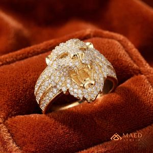 Anillo de Cabeza de Tigre con Diamantes Moissanite en Tono Dorado para Hombre, Anillo de Diamantes de Lujo Estilo Hip Hop - Product Image 5