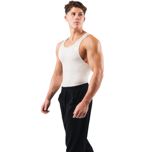 Camiseta sin mangas acanalada para hombre, ajustada, para gimnasio, culturismo, entrenamiento, color crema, elástica, ropa deportiva - Product Image 4
