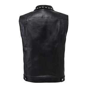 Nouvelle arrivée de gilet en cuir PU pour homme, noir, style hip-hop, cool, avec rivets métalliques, vente en gros personnalisée, veste sans manches en similicuir - Product Image 2