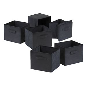 Capri Set of 6 Black <b>Fabric</b> <b>Baskets</b> Foldable & Versatile Storage Solution - Product Image 1