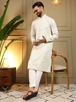 Kurta Pria Tradisional Terbaru untuk Pesta, Bahan Katun Tebal, Bordir, Hiasan Cermin, Kancing Mewah, Menyerap Keringat, Antra